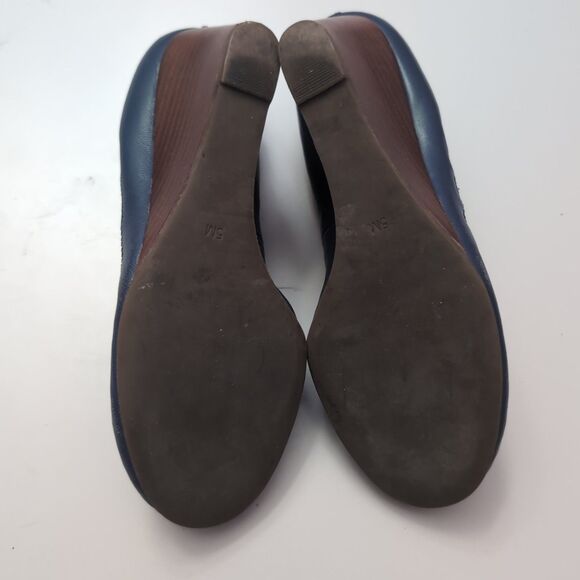 Tory Burch Caroline Navy Blue Ballet Pump Wedges Women's Size 5M Multi Color - Picture 7 of 8